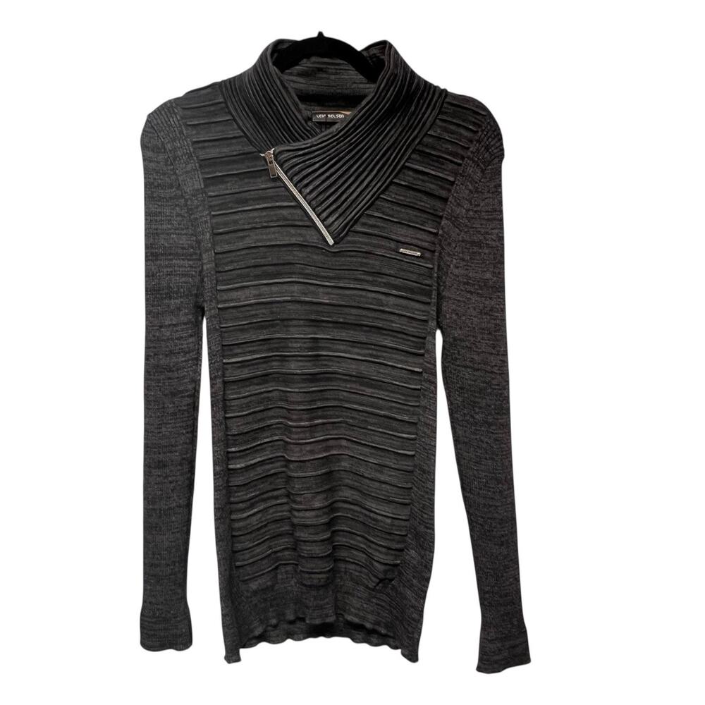 Leif Nelson Cable Knit Sweater Shawl Collar Funnel Neck Gray Techwear Streetwear